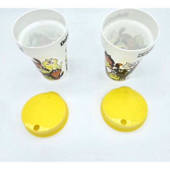 Vintage Dairy Queen Cat Plastic Cup Set Lids Small Limited Edition 2 USA AOP MCM - Picture 11 of 16